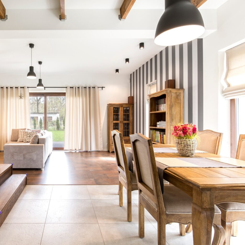 Elegant interior with wooden furnitures